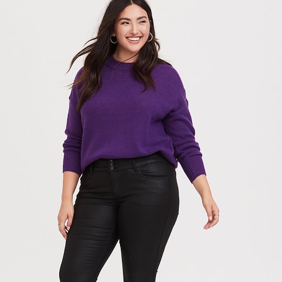 torrid Sweaters - Torrid Plus Size Neon Purple Drop Shoulder Crop Pullover Sweater